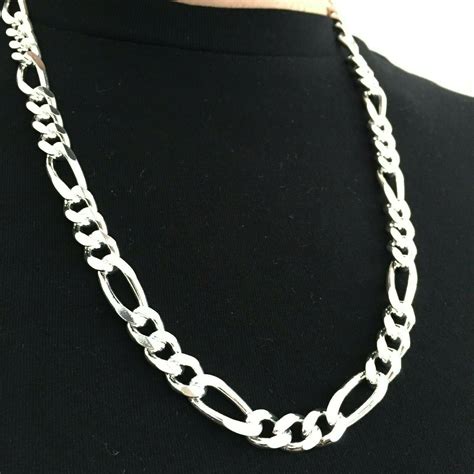 Mens Figaro Link Chain Necklace 11mm 133 Grams 28 Inch 925 Sterling Silver