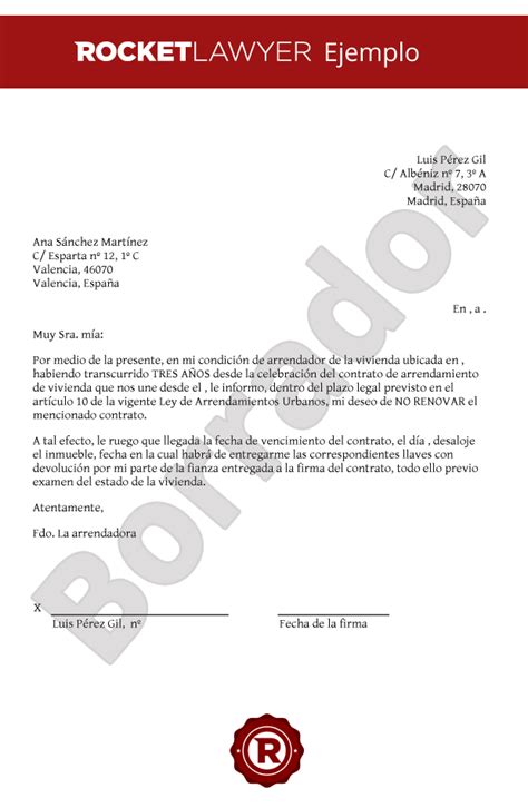 Carta Comunicando Al Inquilino La No Renovación Del Contrato Free