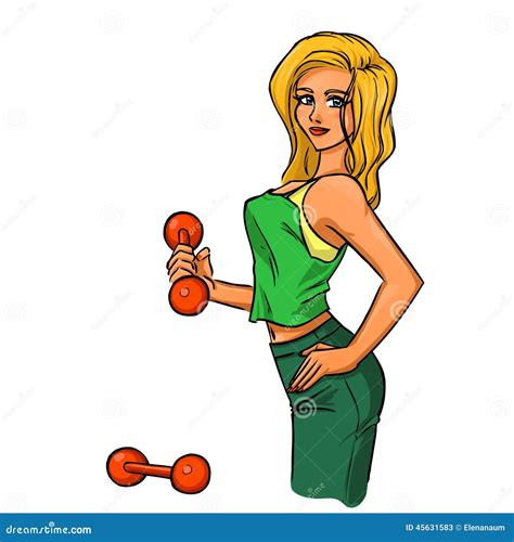 Girl Practices Fitness With Dumbbells Stock Vector Illustration Of