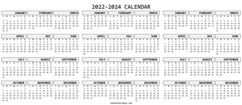 Three Year Calendar 2022 2023 2024 Three Year Calendar Printable