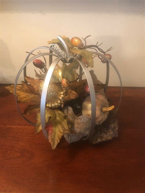 Metal Pumpkin Centerpiece With Leaves Metallic Fruit Acorns Beautiful