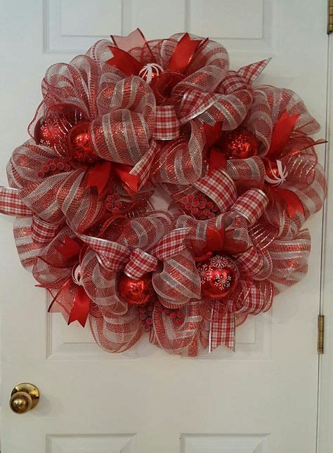 Deco Mesh Wreath With Red Ornaments And Two Ribbons So Beautiful And