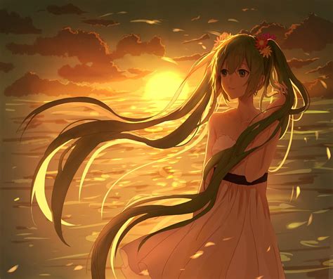 Hd Hatsune Miku Vocaloid Sunset Girl Wind Wallpaper Download Free