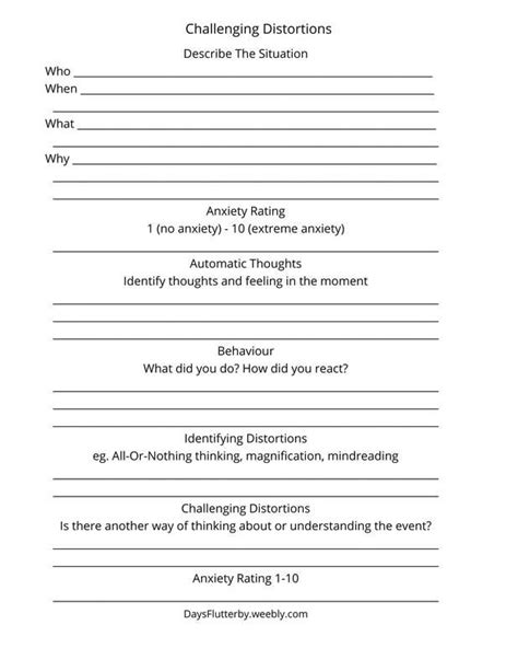 Challenging Cognitive Distortions Worksheet Free