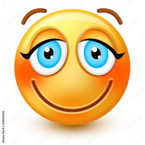 Cute Blushing Face Emoticon Or 3d Smiley Emoji With Embarassed Eyes Flushed Red Cheeks And