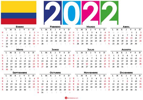 Calendario 2022 Colombia Calendario Gratis
