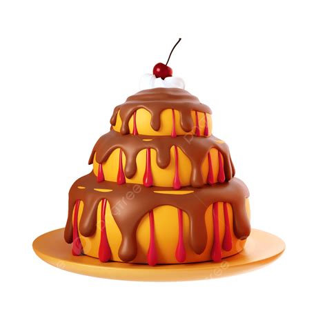 3d Tiered Cake With Cherries 3d Cake Tiered Cherries Png Transparent