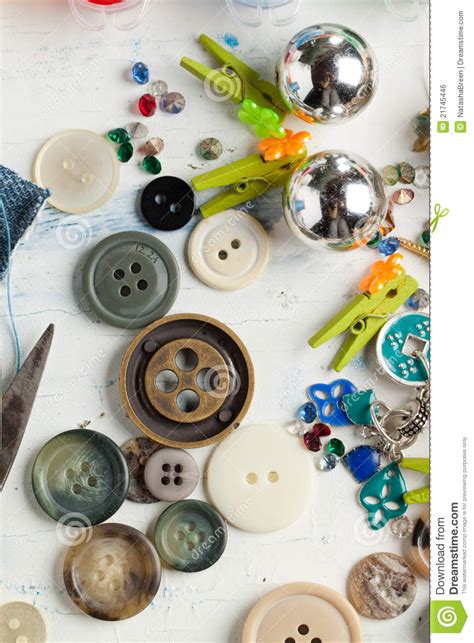 Collection Of Various Buttons And Pins Stock Photo Image Of