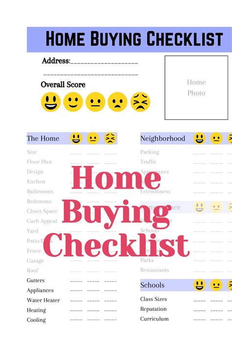 Printable Home Buying Checklist For Buying A New Home Easy Etsy In
