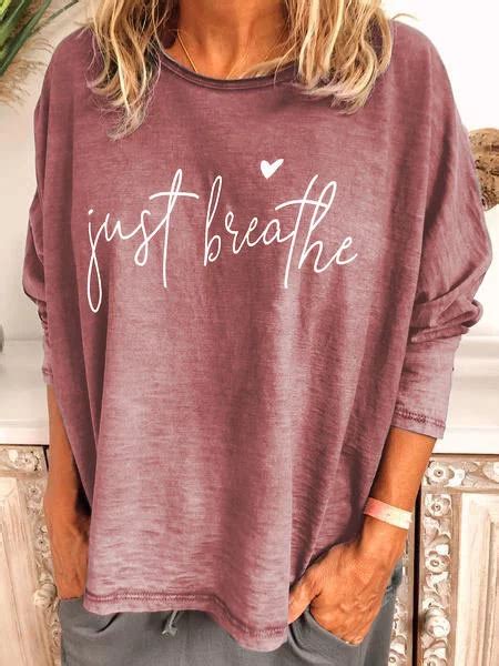 Women Letter Casual Long Sleeve Cotton Blend Shirts And Tops Casual