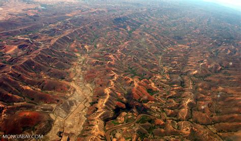 Deforestation In Madagascar Aerial View Airplane Flight From
