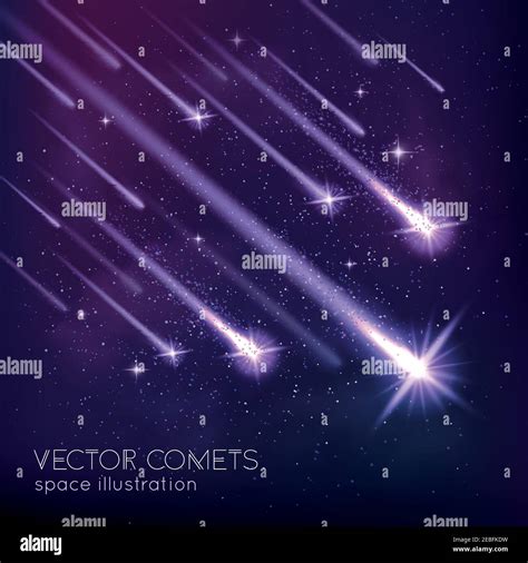 Meteor Shower Background With Falling Glowing Comets Asteroids And