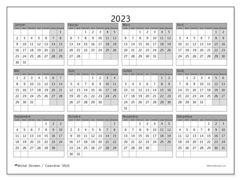 Calendrier 2023 à Imprimer “35ld” Michel Zbinden Fr