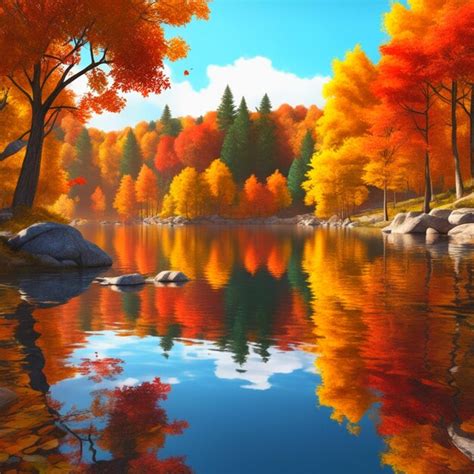 Premium Ai Image A Peaceful Lake Surrounded By Colorful Autumn