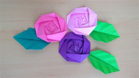折り紙 バラの花と葉 簡単な折り方（niceno1）origami Roses Flower And Leaves Tutorial