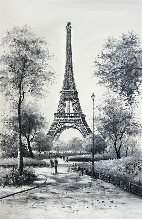 Black And White Paris Eiffel Tower Scenery Oil Painting Art