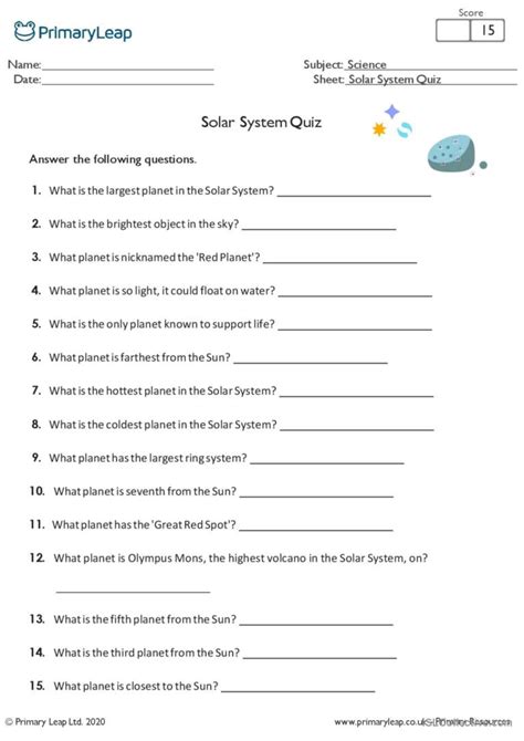 Solar System Quiz Creative Writin English Esl Worksheets Pdf And Doc