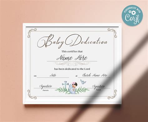 Printable Baby Dedication Certificate Template Girl Baby Etsy