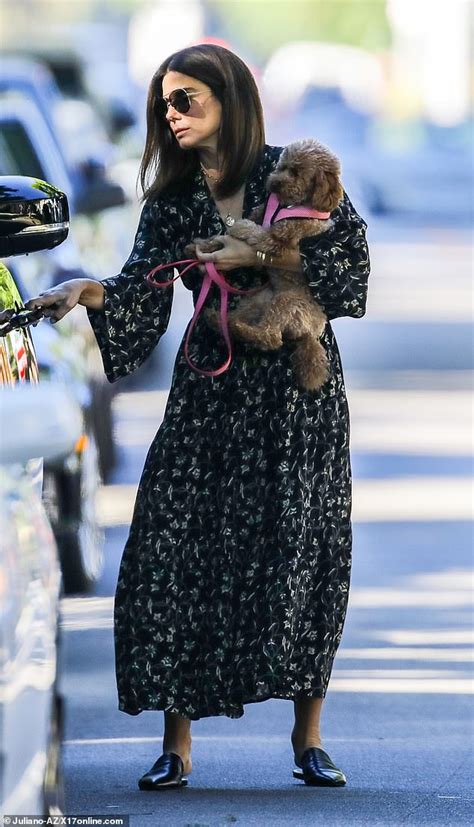 Sandra Bullock Looks Lovely In Patterned Maxi Dress As She Enjoys Outing With Adorable Pup In La