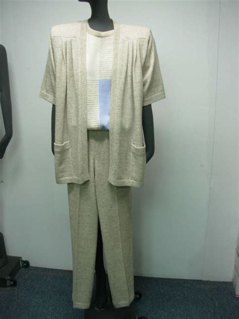Vintage S Womens St John Tan Beige Pc Knit Pant Suit Size