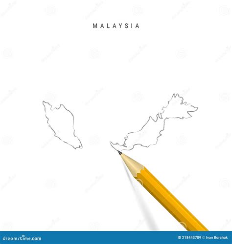 Malaysia Freehand Pencil Sketch Outline Vector Map Isolated On White