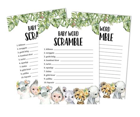 Buy Inkdotpot Set Of 50 Baby Shower Word Scramble Game Cards Safari