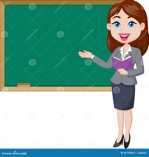 Female Teacher Holds Pointer In Her Hand And Showing On Blackboard