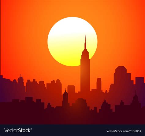 New York Skyline And Sunset Royalty Free Vector Image