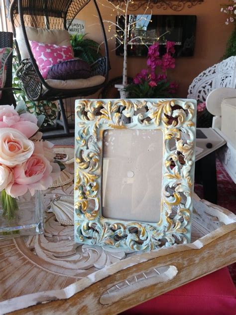 2 Vintage Shabby Chic Ornate Gold Leafy Frames Robin Egg Blue Etsy