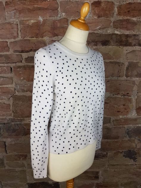 Pure Collection White Polka Dot Cashmere Sweater Softtouch Cashmere
