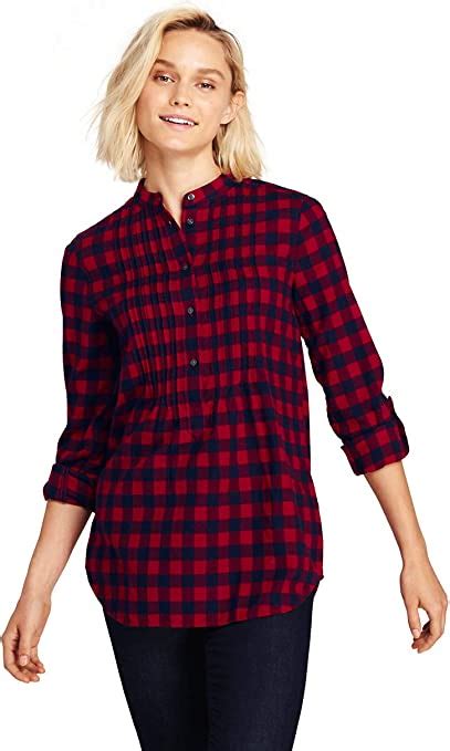 Lands End Womens Flannel Tunic Top 8 Rich Red Check At Amazon Women