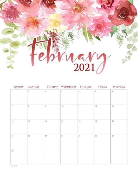 Watercolor February 2021 Calendar Calendar Printables Printable