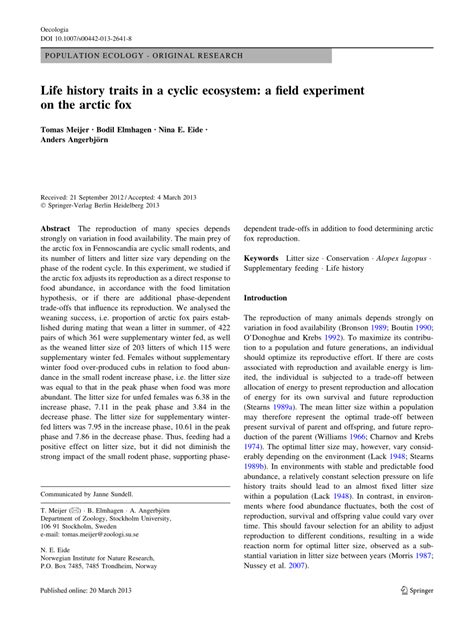 Pdf Life History Traits In A Cyclic Ecosystem A Field Experiment On