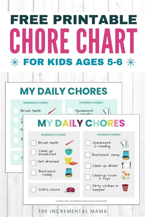 Free Printable Chore Chart For 5 6 Year Olds Chore Chart Kids Charts