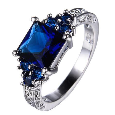 Princess Cut Blue Sapphire Ring Ess6 Fashion