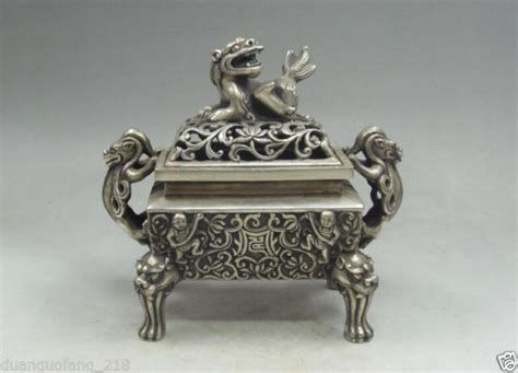 Exquisite Old Collection Chinese Handwork Tibetan Silver Dragon Lion