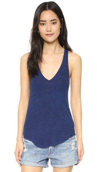 Feel The Piece Lilith Ribbed V Neck Tank In Mineral Navy Modesens Tank Piecings Fashion