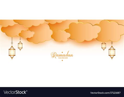 Ramadan Kareem Islamic Lanterns And Clouds Banner Vector Image
