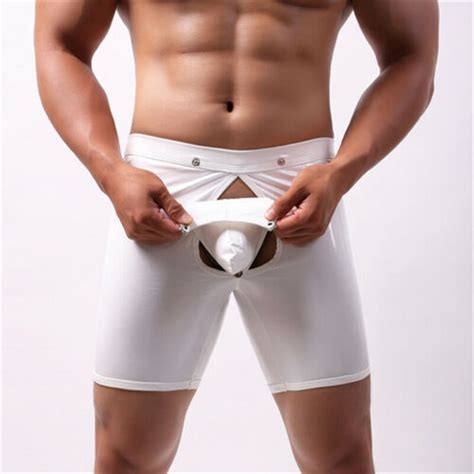 Underwear Sexy Pouch Boxer Briefs Removable Button Wet Look Trunks Shorts Men Ebay