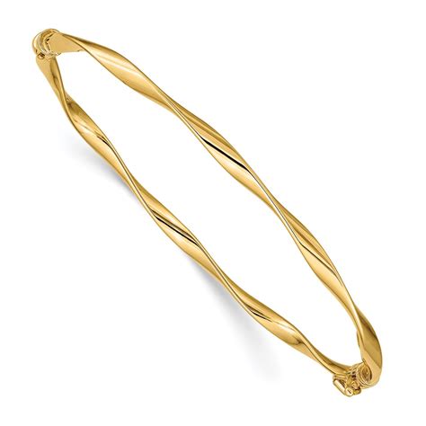 14k 14kt Yellow Gold Polished Twisted Hinged Bangle Bracelet 7 Inch X 3 Mm