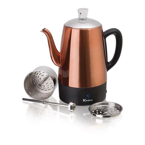 Euro Cuisine Kitchen Electric Percolator 8 Cup Stainless Steel Copper