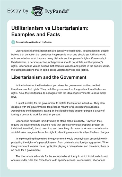 Utilitarianism Vs Libertarianism Examples And Facts Essay