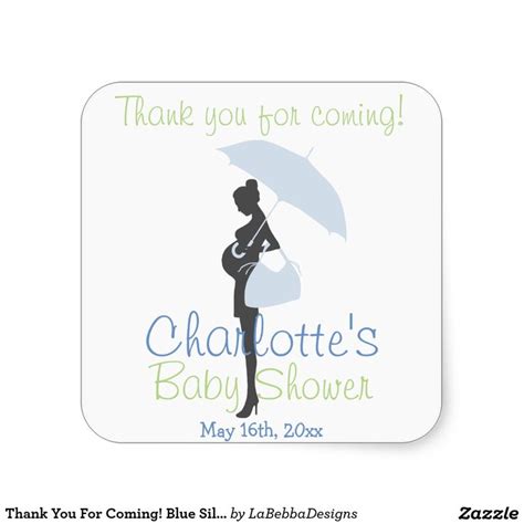 Thank You For Coming Blue Silhouette Baby Shower Square Sticker