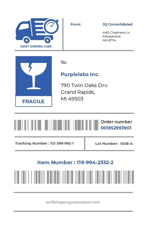 Shipping Label Template Printable