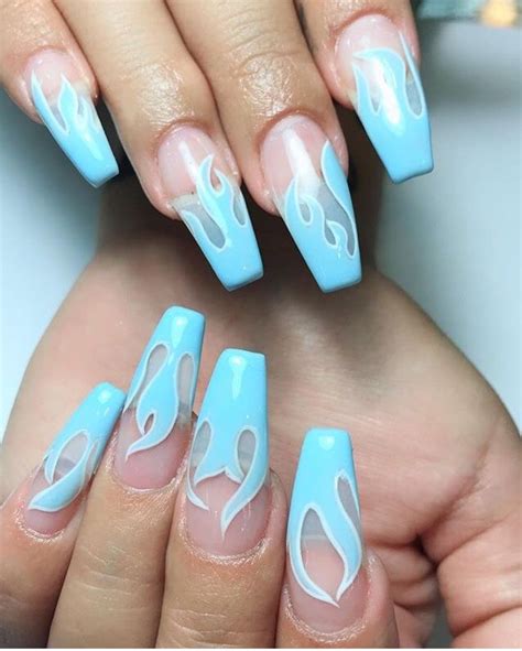 Flame Nails Acrylic Nails Coffin Short Blue Nail Art Nails