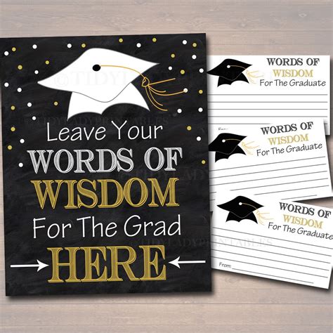 Free Printable Words Of Wisdom Cards Graduation Set Up A Small Table