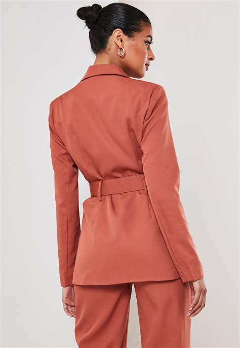 Rust Co Ord Belted Blazer Missguided