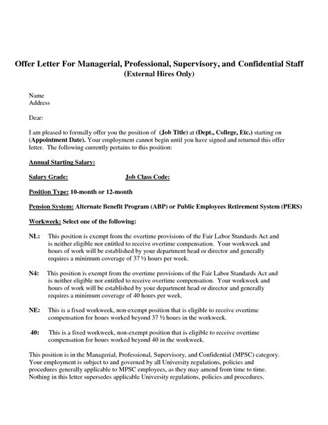 Job acceptance letter (sample 5). Free Printable Offer Letter Template Form (GENERIC)