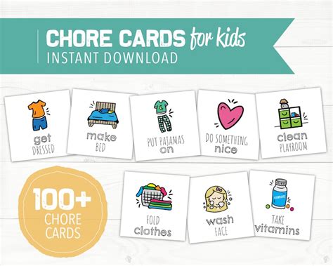Printable Chore Cards Kids Chore Cards Illustrated Chores Etsy