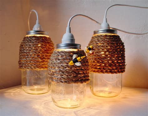 The Hive Mason Jar Pendant Lights Set Of 3 Hanging Lighting Etsy
